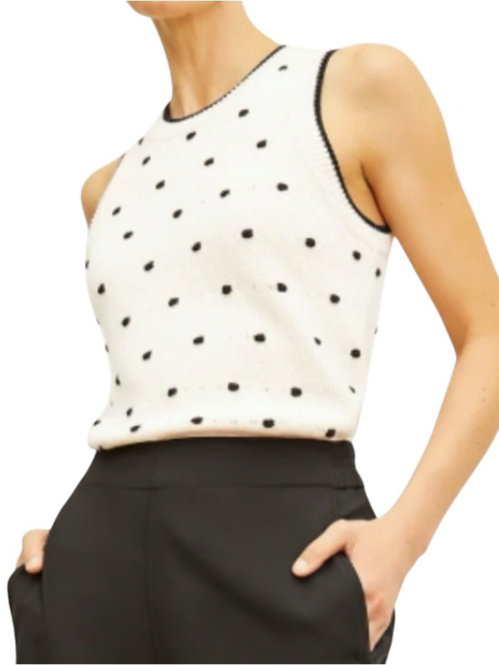 MM.LaFleur Patty Top M Black Dot Sleeveless Cotton Sweater Vest Knit Preppy